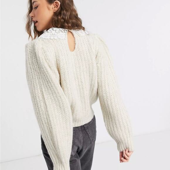 Topshop crochet exaggerated collar sweater in ecru size XL - Picture 3 of 10